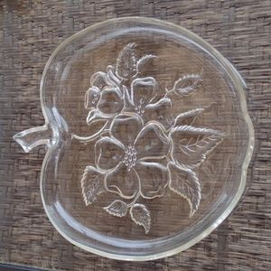 Vintage Hazel Atlas Pressed Glass Apple Blossom Platter Plate